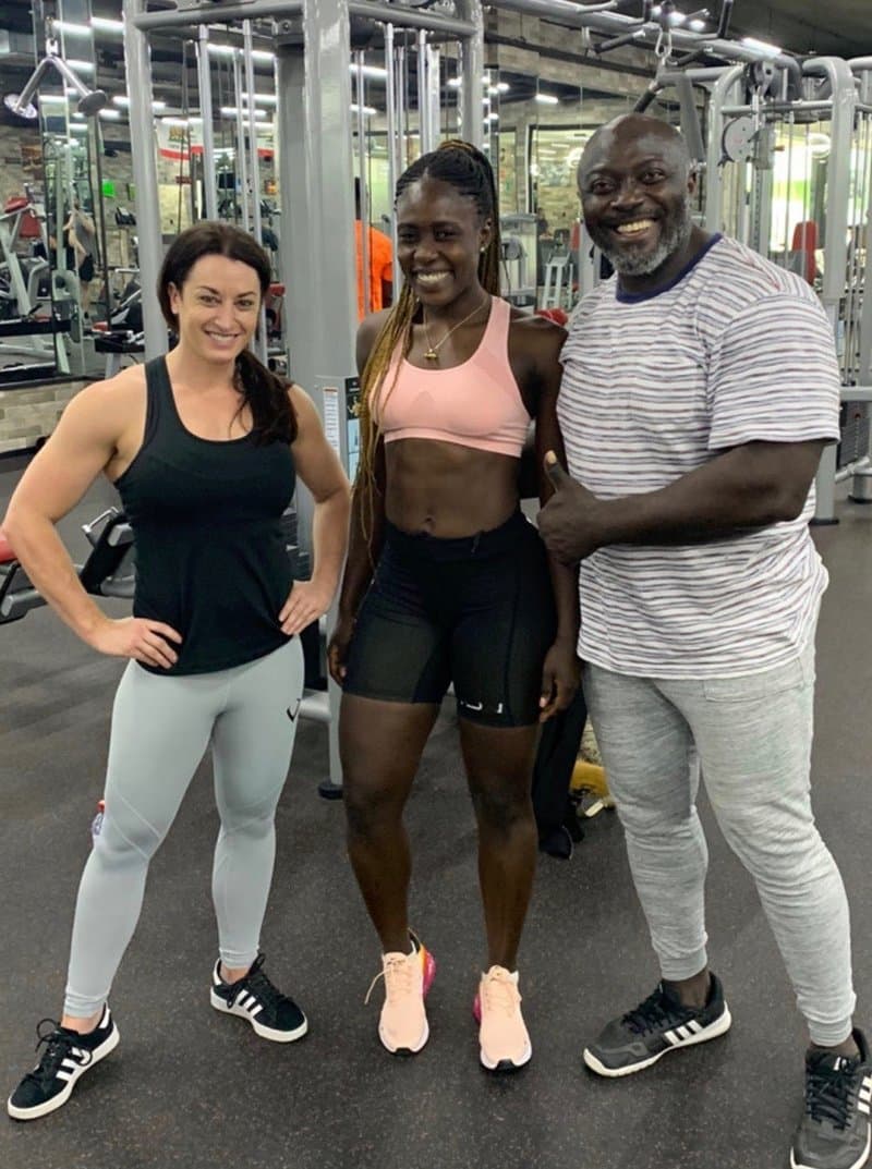 Natalie training with friends at a gym in Ghana